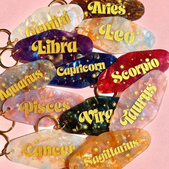 Sagittarius Horoscope Glitter Engraved Gold Keychain Orange Creamsicle Ombre - Picture 5 of 5